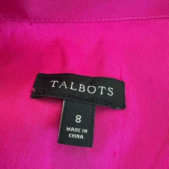 Talbots 100% Silk Fuchsia Pink Long Sleeve Button Up Blouse Collared Size 8 - Picture 6 of 7